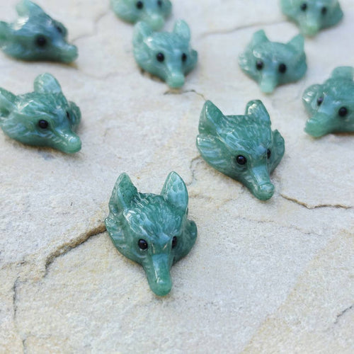 Aventurine Wolf Head Carvings | Prosperity Wolves