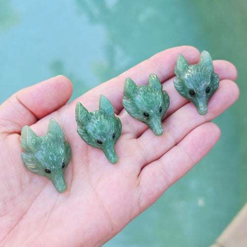 Aventurine Wolf Head Carvings | Prosperity Wolves