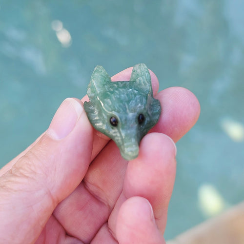Aventurine Wolf Head Carvings | Prosperity Wolves