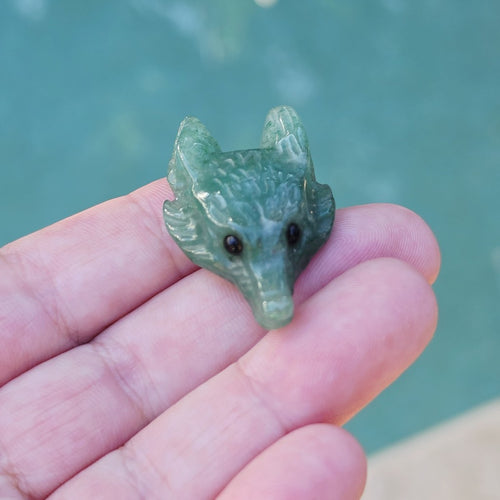 Aventurine Wolf Head Carvings | Prosperity Wolves