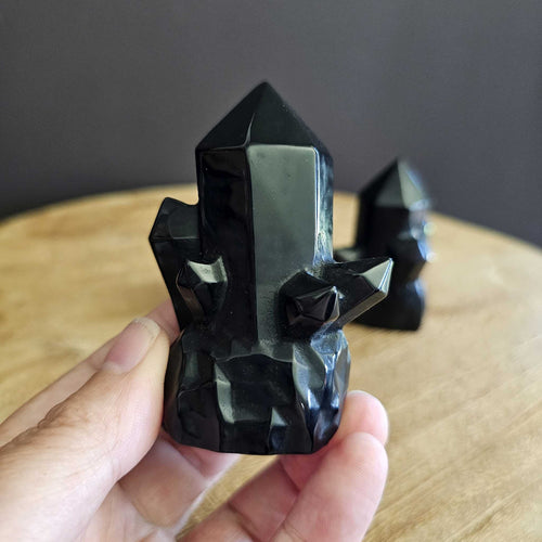 Black Obsidian Carved Cluster