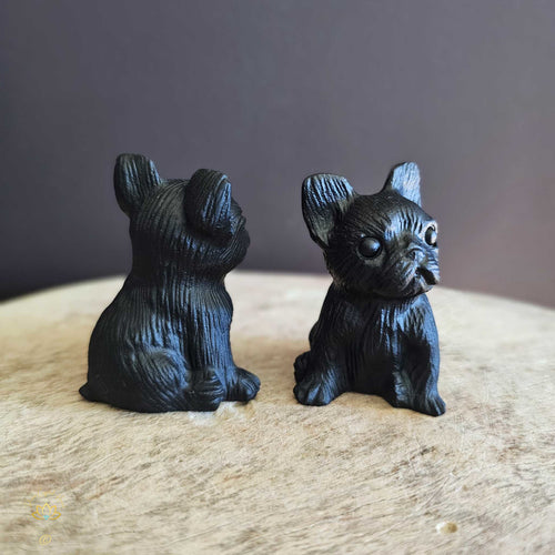 Black Obsidian Hand Carved Dogs