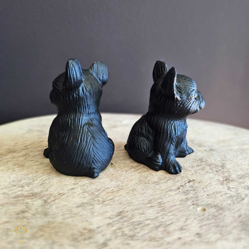 Black Obsidian Hand Carved Dogs