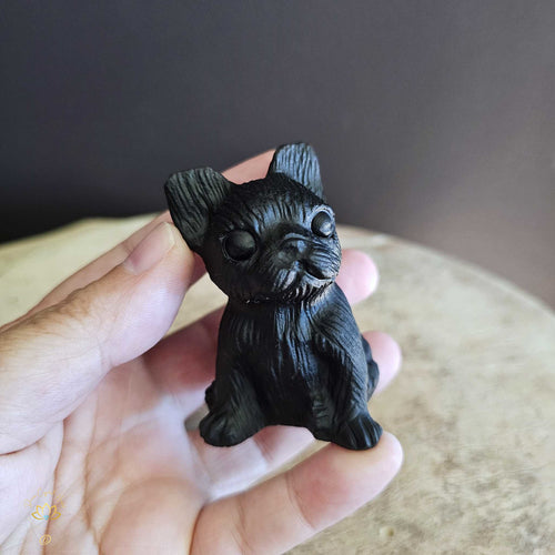 Black Obsidian Hand Carved Dogs