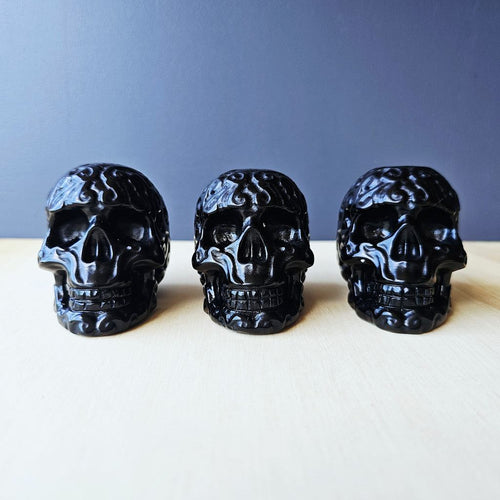 Black Obsidian Skulls | The Ancestral Etched Guardian