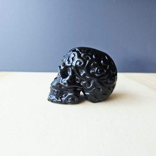 Black Obsidian Skulls | The Ancestral Etched Guardian