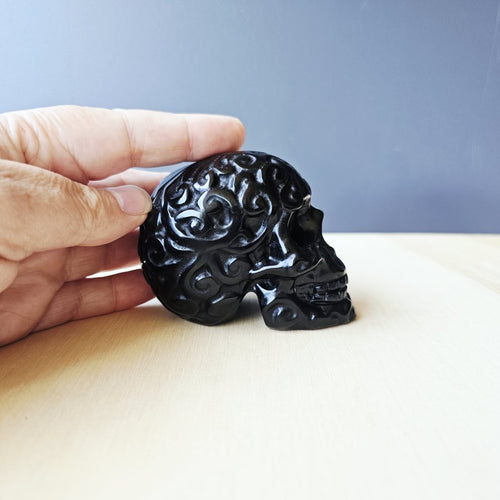 Black Obsidian Skulls | The Ancestral Etched Guardian