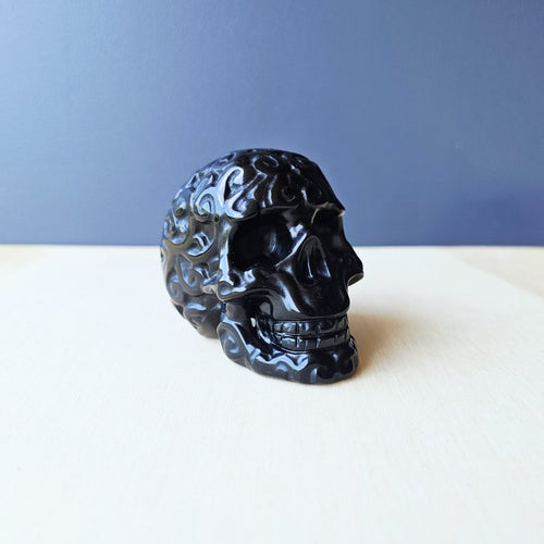 Black Obsidian Skulls | The Ancestral Etched Guardian