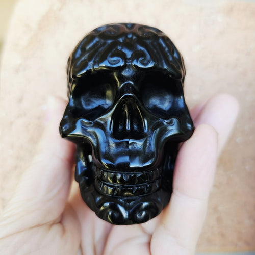 Black Obsidian Skulls | The Ancestral Etched Guardian