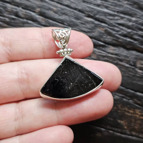 Black Tourmaline Fan Pendant | Protective Companion