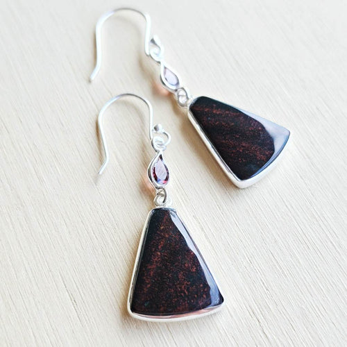 Bloodstone & Faceted Garnet Earrings | Crimson Guardian