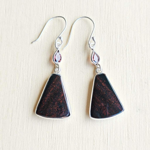 Bloodstone & Faceted Garnet Earrings | Crimson Guardian