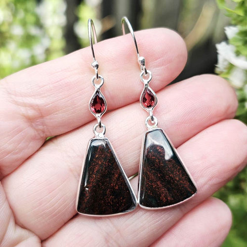 Bloodstone & Faceted Garnet Earrings | Crimson Guardian