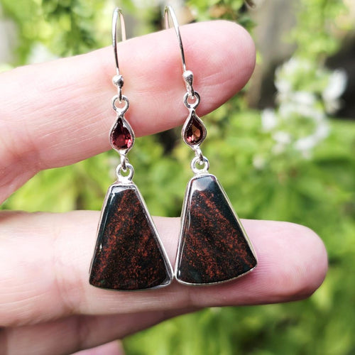 Bloodstone & Faceted Garnet Earrings | Crimson Guardian