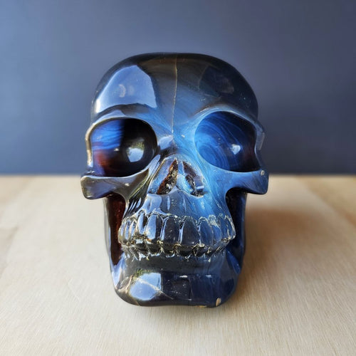 Blue Amber Skull Carving | The Keeper Of Memories