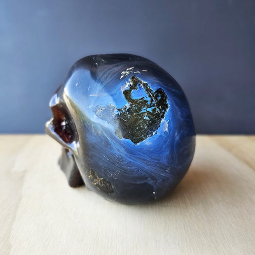Blue Amber Skull Carving | The Keeper Of Memories