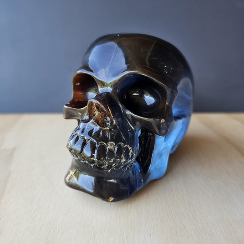 Blue Amber Skull Carving | The Keeper Of Memories