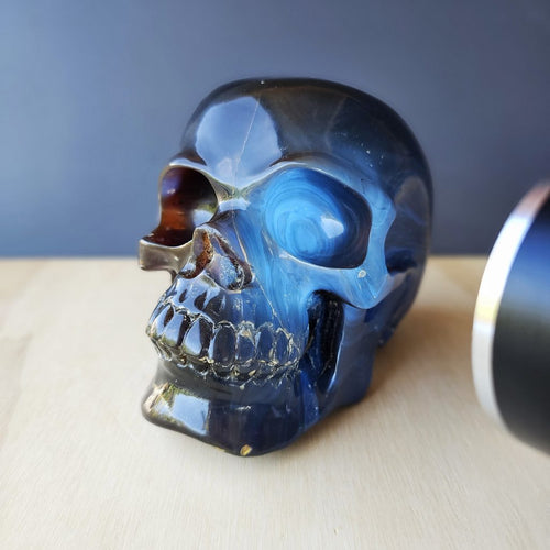 Blue Amber Skull Carving | The Keeper Of Memories