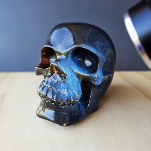 Blue Amber Skull Carving | The Keeper Of Memories
