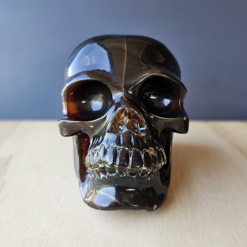Blue Amber Skull Carving | The Keeper Of Memories