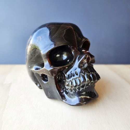 Blue Amber Skull Carving | The Keeper Of Memories