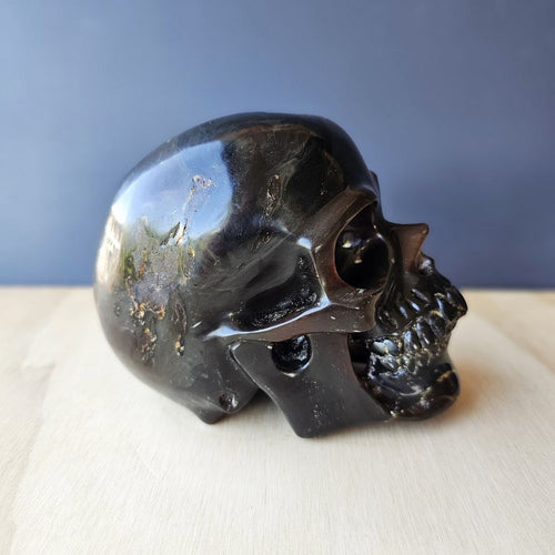 Blue Amber Skull Carving | The Keeper Of Memories