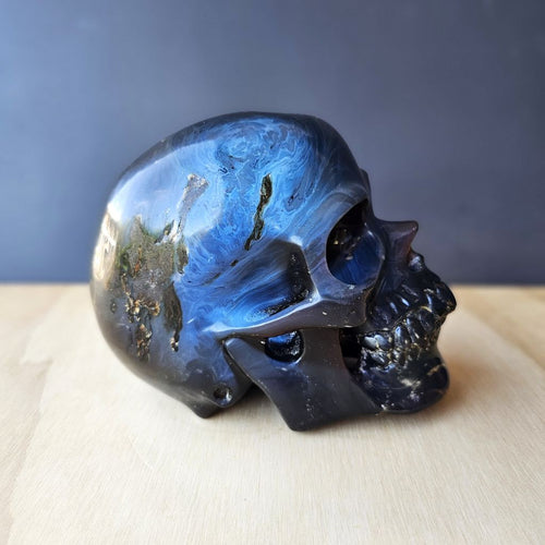 Blue Amber Skull Carving | The Keeper Of Memories