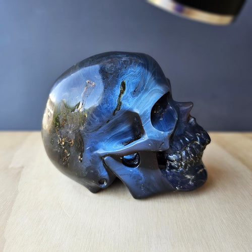 Blue Amber Skull Carving | The Keeper Of Memories
