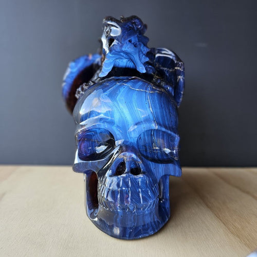 Blue Amber Skull & Dragon Carving | Imperium Draconis