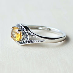 Brazilian Faceted Citrine & Black Spinel Ring | Golden Contrast
