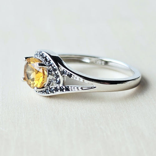Brazilian Faceted Citrine & Black Spinel Ring | Golden Contrast