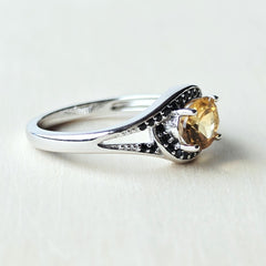 Brazilian Faceted Citrine & Black Spinel Ring | Golden Contrast