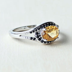 Brazilian Faceted Citrine & Black Spinel Ring | Golden Contrast