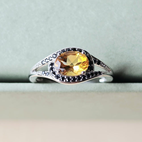 Brazilian Faceted Citrine & Black Spinel Ring | Golden Contrast