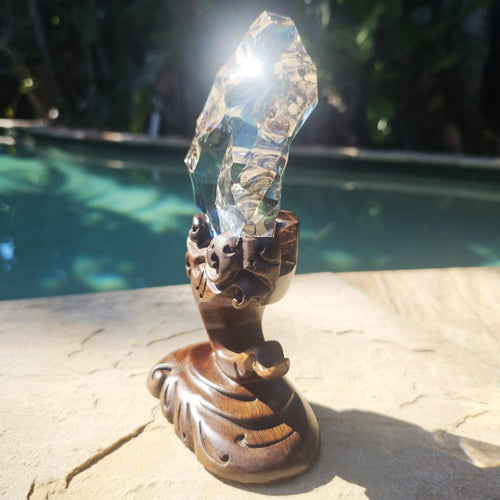 Brazilian Light Smoky Faceted Freeform  | Custom Stand