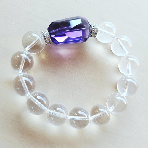Brazilian Quartz & Faceted Amethyst Bracelet | Violet Symphony