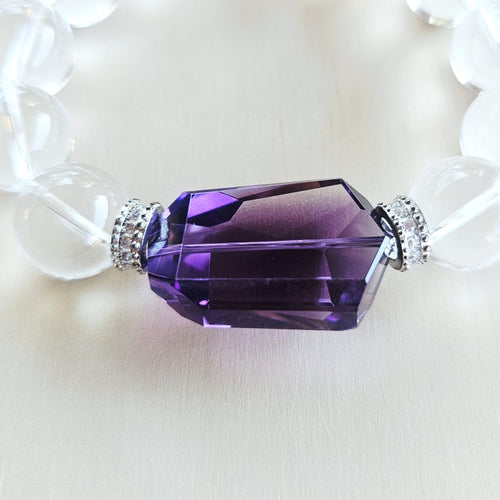 Brazilian Quartz & Faceted Amethyst Bracelet | Violet Symphony