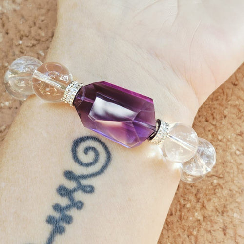 Brazilian Quartz & Faceted Amethyst Bracelet | Violet Symphony