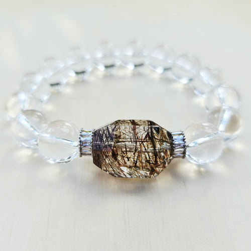 Brazilian Quartz & Faceted Copper Rutile Bracelet | Copper Radiance