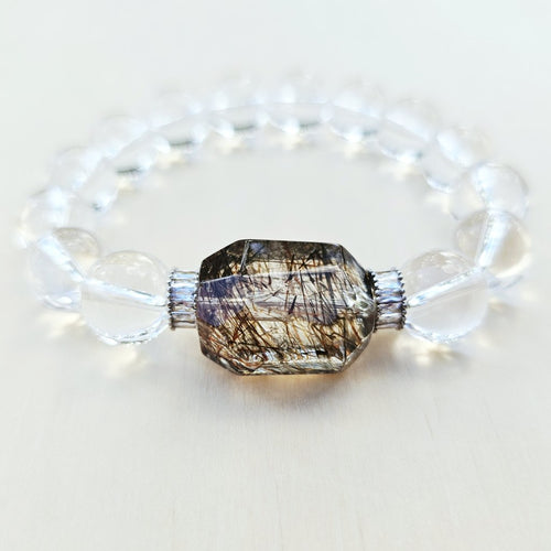 Brazilian Quartz & Faceted Copper Rutile Bracelet | Copper Radiance