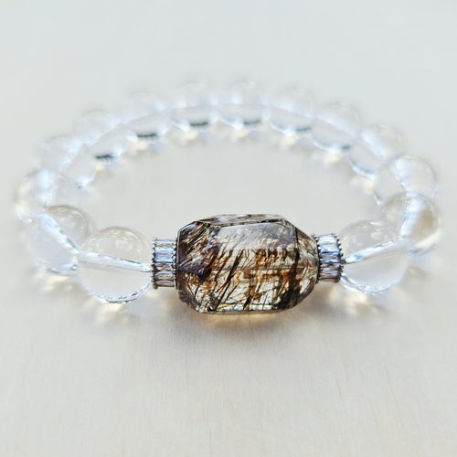 Brazilian Quartz & Faceted Copper Rutile Bracelet | Copper Radiance