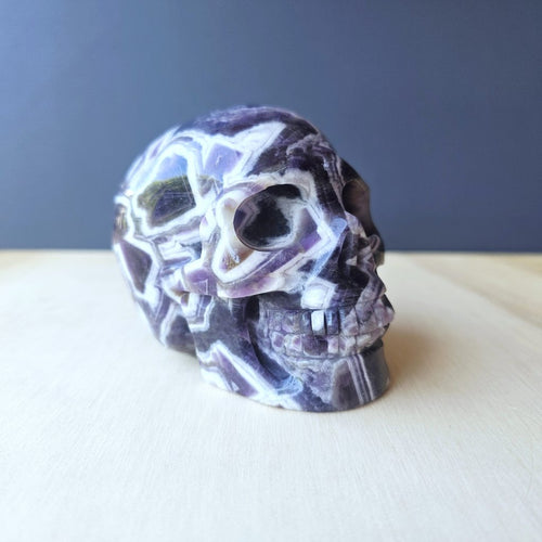 Chevron Amethyst Skull | Structured Calm Guardian