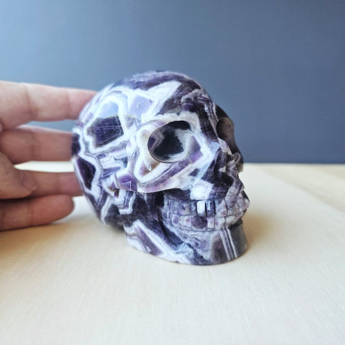Chevron Amethyst Skull | Structured Calm Guardian