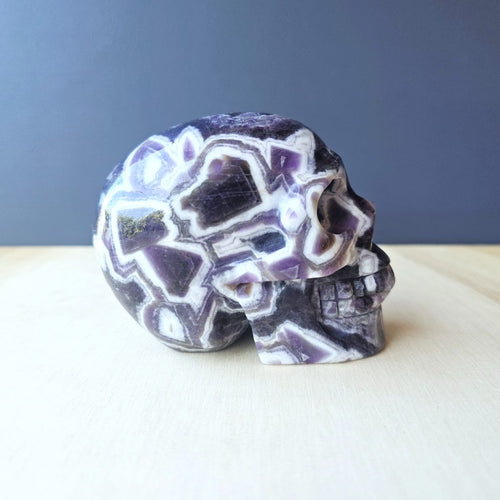 Chevron Amethyst Skull | Structured Calm Guardian
