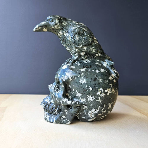 Chinese Writing Stone Raven Skull | Feathered Guardian