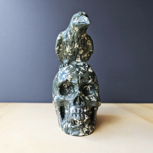 Chinese Writing Stone Raven Skull | Feathered Guardian