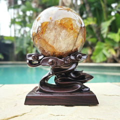 Crystal Sphere Stands | Black Ebony Wood Large