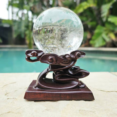 Crystal Sphere Stands | Black Ebony Wood Medium