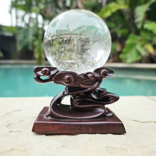 Crystal Sphere Stands | Black Ebony Wood Medium