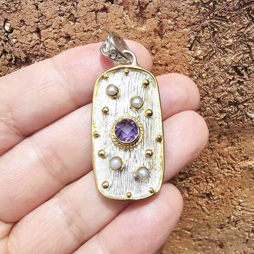Faceted Amethyst & Pearl Pendant | Serene Waves Of Tranquility